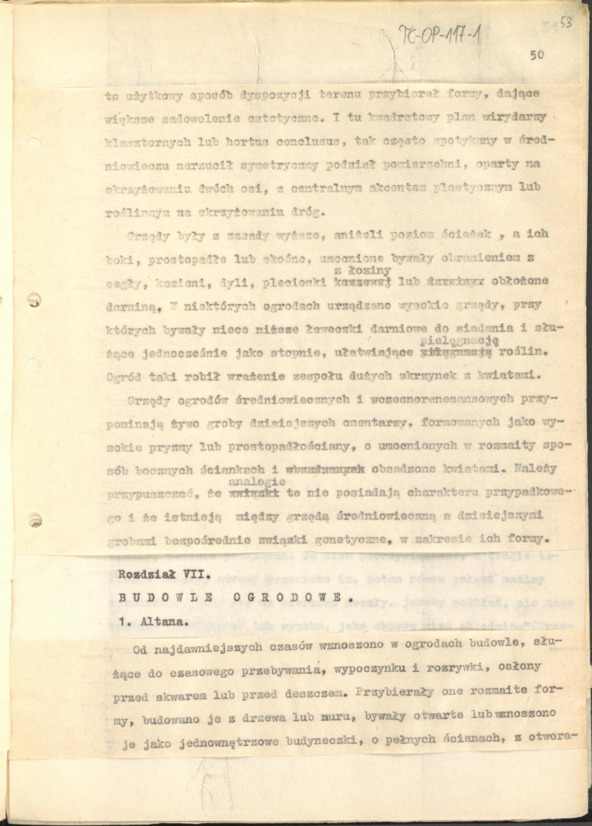 tekst (luźne strony), spójny materiał roboczy przeznaczony i wykorzystany w publikacji, pt.: "X wieków ogrodów polskich, część I - Średniowiecze X-XV w.", skan 52