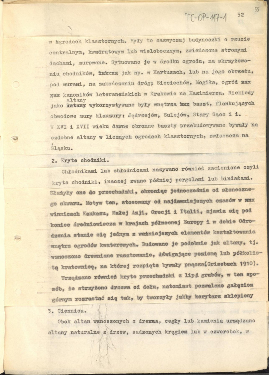 tekst (luźne strony), spójny materiał roboczy przeznaczony i wykorzystany w publikacji, pt.: "X wieków ogrodów polskich, część I - Średniowiecze X-XV w.", skan 54