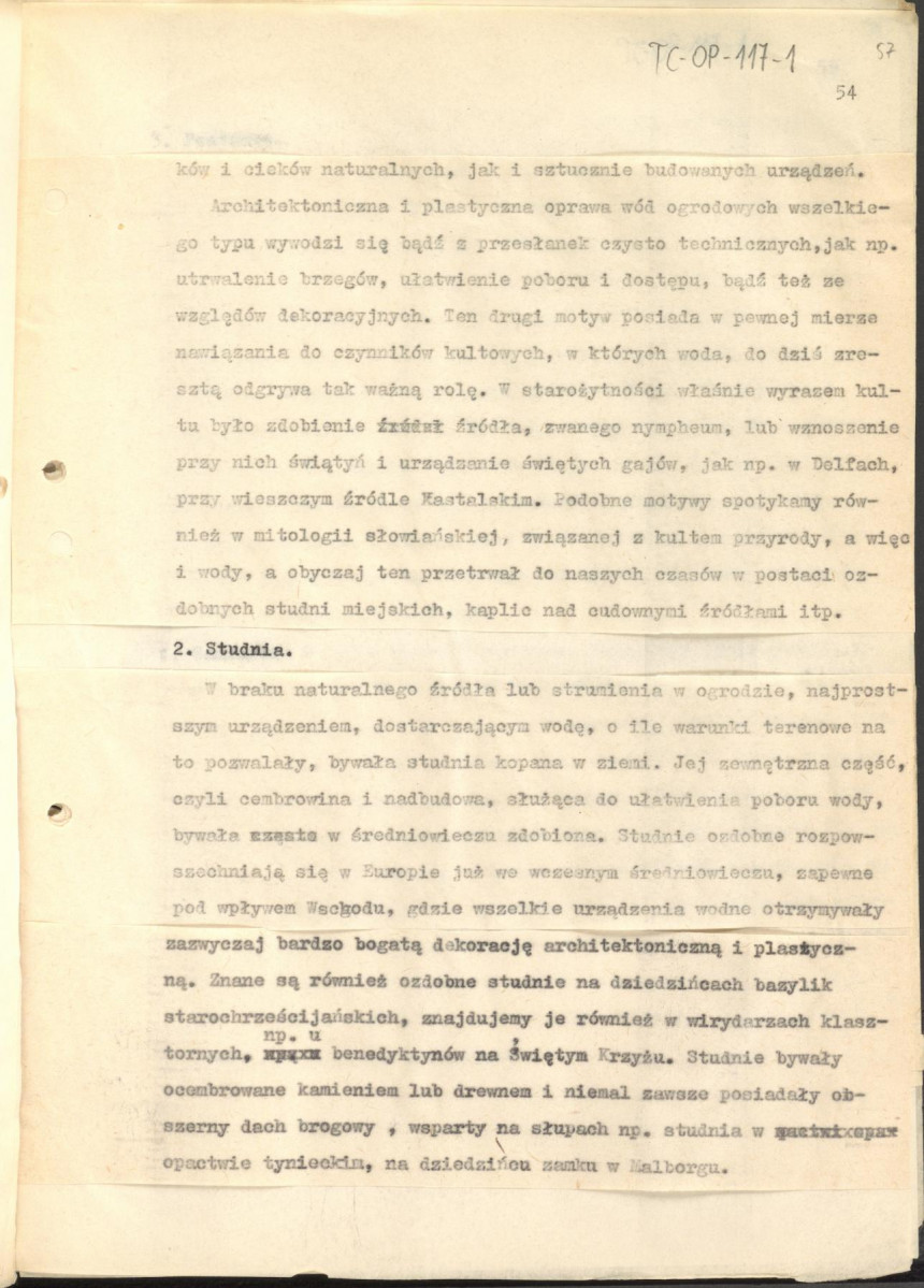 tekst (luźne strony), spójny materiał roboczy przeznaczony i wykorzystany w publikacji, pt.: "X wieków ogrodów polskich, część I - Średniowiecze X-XV w.", skan 56