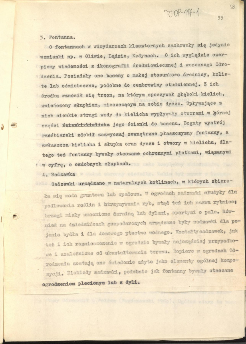 tekst (luźne strony), spójny materiał roboczy przeznaczony i wykorzystany w publikacji, pt.: "X wieków ogrodów polskich, część I - Średniowiecze X-XV w.", skan 57