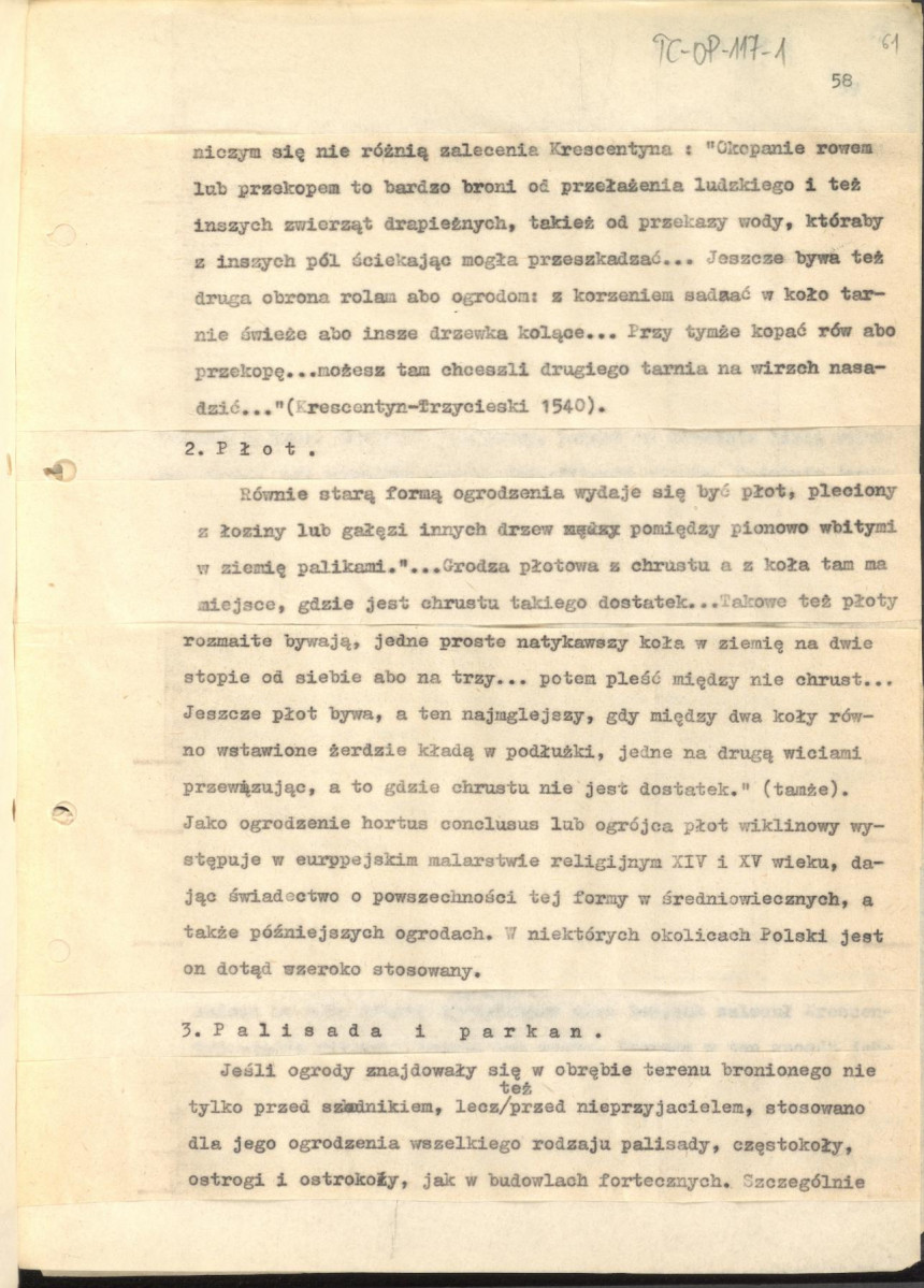tekst (luźne strony), spójny materiał roboczy przeznaczony i wykorzystany w publikacji, pt.: "X wieków ogrodów polskich, część I - Średniowiecze X-XV w.", skan 60