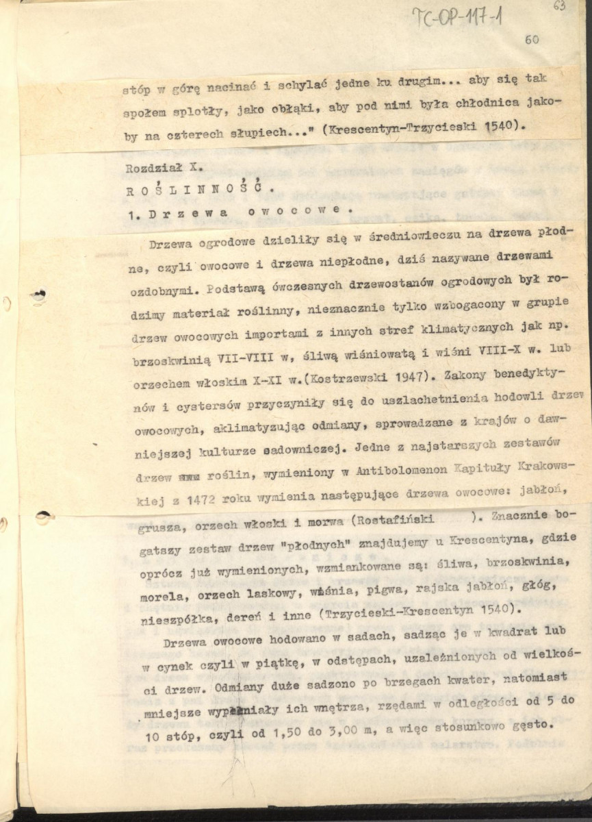 tekst (luźne strony), spójny materiał roboczy przeznaczony i wykorzystany w publikacji, pt.: "X wieków ogrodów polskich, część I - Średniowiecze X-XV w.", skan 62