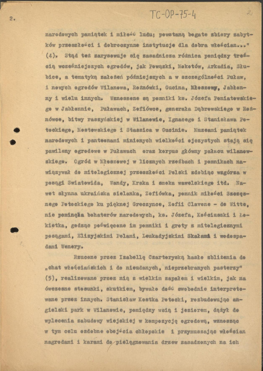 tekst, materiał roboczy do tematu w publikacji „Zarys historii kompozycji ogrodowej w Polsce” (wyd. 1955), początek rozdziału VI: „Ogrody romantyczne”, skan 2