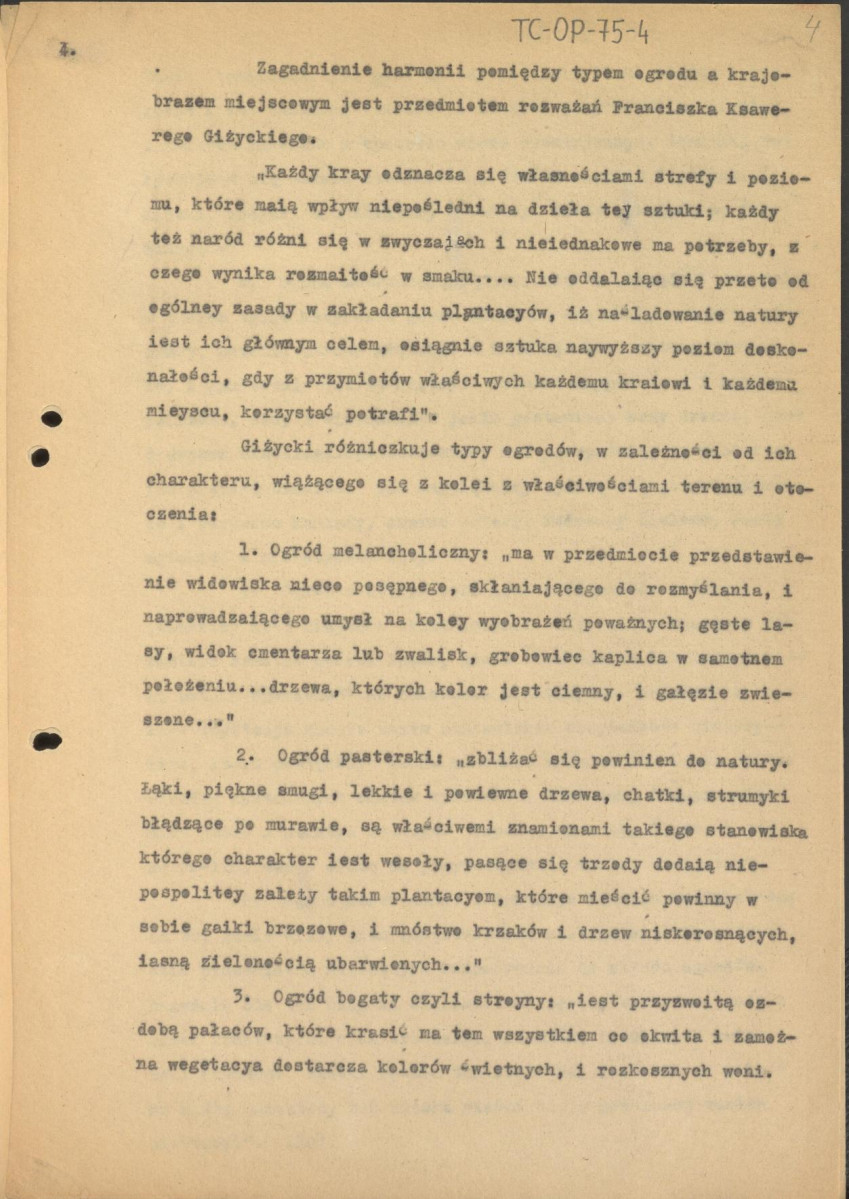 tekst, materiał roboczy do tematu w publikacji „Zarys historii kompozycji ogrodowej w Polsce” (wyd. 1955), początek rozdziału VI: „Ogrody romantyczne”, skan 4