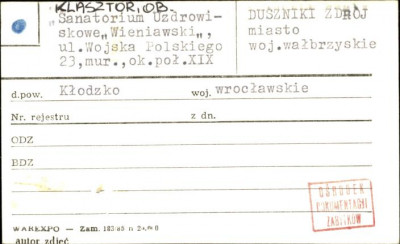 klasztor, ob. Sanatorium Uzdrowiskowe Wieniawski, skan 1