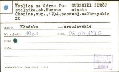 kaplica na Górze Pustelnika, ob. Muzeum Chopina, skan 1