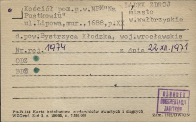 kościół pom. pw. Najświętszej Maryi Panny Na Pustkowiu, skan 1