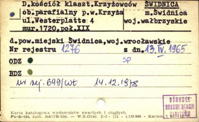 kościół krzyżowców, ob. par. pw. Św. Krzyża, skan 1