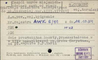 odcinek zach. od Wieży Mściwoja Klasztoru Benedyktynek do ul. Biskupiej w zespole murów miejskich, skan 1