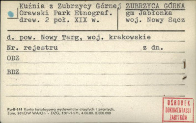 kuźnia z Zubrzycy Górnej, Orawski Park Etnograf., skan 1