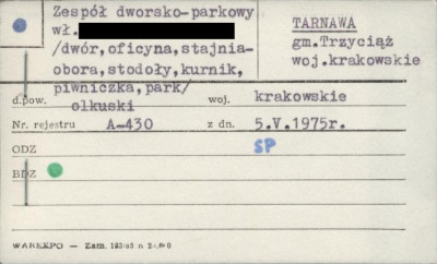 zespół dworsko-parkowy - dwór, oficyna, stajnia, obora, stodoły, kurnik piwniczka, park, skan 1
