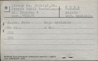 liceum św. Jadwigi, ob. Zespół Szkół Budowlanych, skan 1