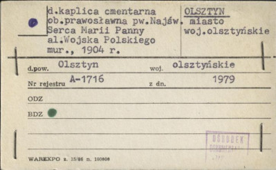 kaplica cmentarna, ob. prawosławna pw. Najśw. Serca Marii Panny, skan 1