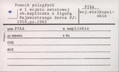 pomnik poległych w I wojnie światowej, ob. kapliczka z figurą Najświętszego Serca PJ, skan 1