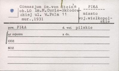 gimnazjum im. von Steina, ob. LO im. M Curie Skłodowskiej, skan 1