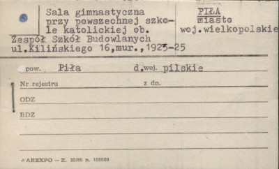 sala gimnastyczna przy powszechnej szkole katolickiej, ob. zespół szkół budowlanych, skan 1