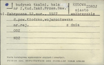 budynek tkalni, hala nr 2, Kud. Zakł. Przem. Baw., skan 1