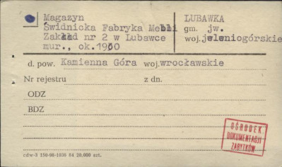 magazyn, świdnicka fabryka mebli, zakład nr 2 w Lubawce, skan 1