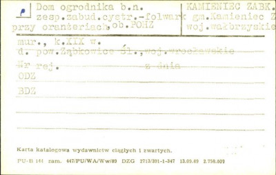 dom ogrodnika b.n. zesp. zabud. cystr. - folwark przy oranżeriach, ob. POHZ, skan 1