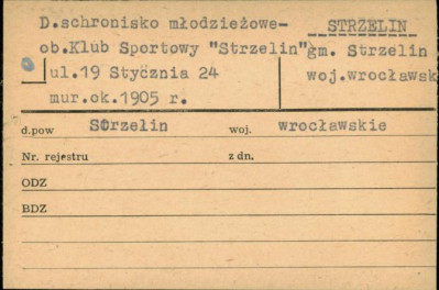 schronisko młodzieżowe ob. Klub Sportowy Strzelin, skan 1