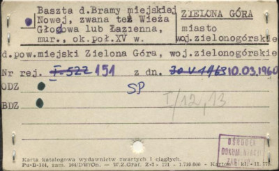 baszta d. bramy miejskiej Nowej, zwana też Wieżą Głodową lub Łazienną, skan 1