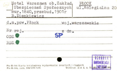 hotel Warszawa, ob. zakład ubezpieczeń społecznych, skan 1
