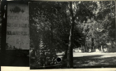 obelisk pamiątkowy + krzyż żelazny skręcony obok kościoła, skan 2