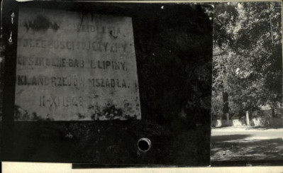 obelisk pamiątkowy + krzyż żelazny skręcony obok kościoła, skan 3