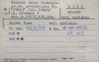 budynek dworu biskupiego, ob. produkcyjny sp. Pokój, skan 1