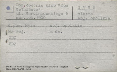 dom, obecnie klub Dom Metalowca, skan 1