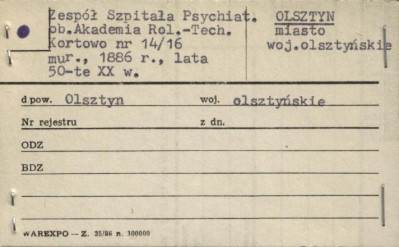 zespół szpitala psychiatrycznego, ob. akademia rol.-tech. Kortowo, blok nr 14/16, skan 1