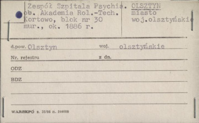 zespół szpitala psychiatrycznego, ob. akademia rol.-tech. Kortowo, blok nr 30, skan 1