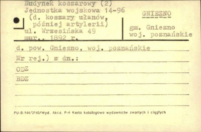 budynek koszarowy (2) - koszary ułanów, nast. artylerii, ob. jednostka wojskowa 14-96, skan 1