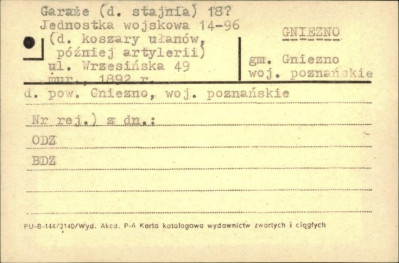 stajnia, ob. garaże - koszary ułanów, nast. artylerii, ob. jednostka wojskowa 14-96, skan 1