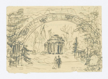 Napisy na odwrocie: /Kusiński Józef/; Guide du Voyageur en Pologne; Varsovie 1820; vue du Temple en Arcadie; widok świątyni w Arkadii; F. Dietrich sc.; Biblioteka. IUA II 2138 "V"; b. dobre., skan 1