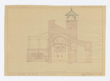 Przybytek Arcykapłana - elewacja północno-wschodnia, inwentaryzacja  naniesione  ołówkiem projekty zmian i uwagi o zmianach 1:50, skan 1