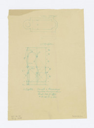System krużganków, schematy podziałowe dwóch przęseł. Przerys z Gerard Ciołek, zamek w Baranowie, system krużganków, BHSiK, 1938 roku VI , nr 2, s. 221. Na odwrocie rzut kościoła w Inowłodzu, skala rzutu kościóła 1:200, skan 1