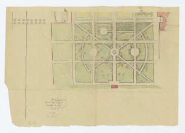 szkic roboczy rozplanowania ciągów komunikacyjnych, parterów i kanału (część II), 1:500, skan 1
