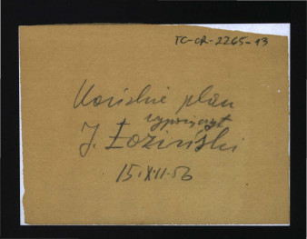 notatka dotycząca wypożyczenia planu Końskiego przez J. Łozińskiego 15 grudnia 1956 r, skan 1
