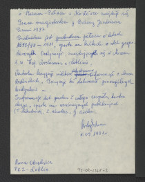 notatka na temat Kozłówki  z 05.09.1991, Anna Obrębska z Pracownia Konserwacji Zabytków - Lublin, skan 1