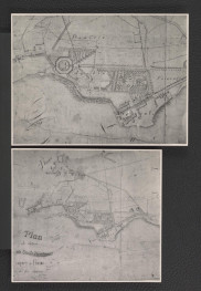 2 fotografie czarno-białe przedstawiające plan „du chateau du Comte Dzialinski aupres de Kurnik et de ses environes fait et dessine par Diehlae” , skan 1