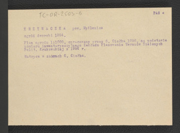 opis niezachowanego w obwolucie planu ogrodu oprac. przez G. Ciołka z 1956 r. na podstawie pomiaru inwentaryzacyjnego Zakładu Planowania Terenów Zielonych Politechniki Krakowskiej z 1954 r. , skan 1