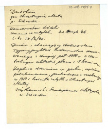 wypis na podst. decyzji Wojewódzkiego Konserwatora Zabytków w Łodzi z 20 maja 1946 r. (L.K. IX/2/46)  o uznaniu za zabytek dworu w ww. miejscowości  , skan 1