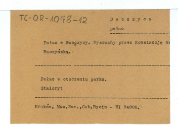 wypis dotycząca jednej z ilustracji zachowanych w obwolucie (Gabinet Rycin Muzeum Narodowego w Krakowie – NI 74008), skan 1
