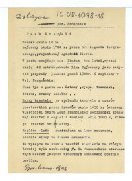 Sprawozdanie Konserwatora z roku 1946 dotycząca ogrodu w ww. miejscowości; dwie karty     , skan 1