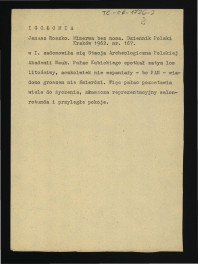 wypis z Roszko Janusz, Minerwa bez nosa w: „Dziennik Polski” nr 167 (1962) dotycząca działalności stacji archologicznej PAN oraz opieki nad miejscowym pałacem , skan 1