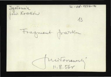 3 fotografie czarno-białe przedstawiające fragment elewacji frontowej pałacu oraz pobliski park; 11 sierpnia 1956 r.                                           , skan 4