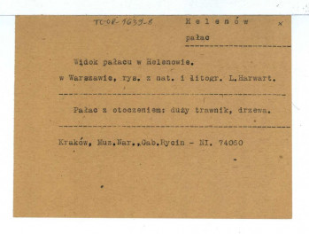 dwie karty opisowe do fotografii czarno-białych, pałac w otoczeniu ogrodu  , skan 1
