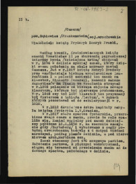 wypis z Weber R., Schlesische Schloesser, t. II, Dresden-Breslau 1909 dotycząca dziejów ww. miejscowości od 1096 r. oraz zamku i parku; dwie karty, skan 1