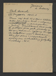 wypis z Przygoda 1941, 1 dotyczący pisma z 15 maja 1945 r. o wstrzymaniu prac drogowych na terenie parku    , skan 1